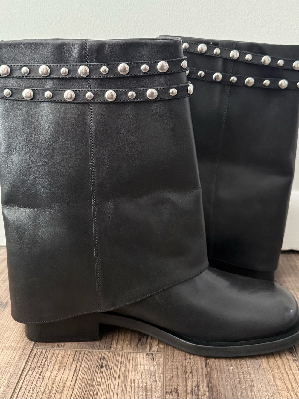 Free People Scorpio Black Studded Fold Over Combat Moto Boots - Picture 5 of 9